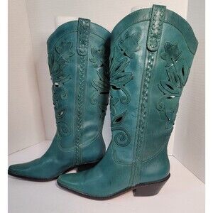 Matisse Teal Leather Western Cutout Boots Women’s 6.5